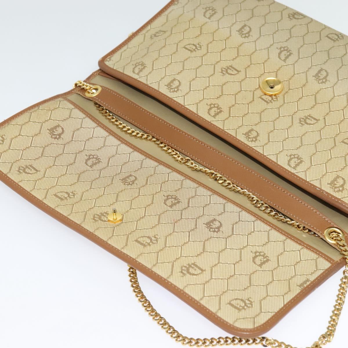 Christian Dior Honeycomb Canvas Chain Shoulder Bag PVC Beige Gold Auth BA4864