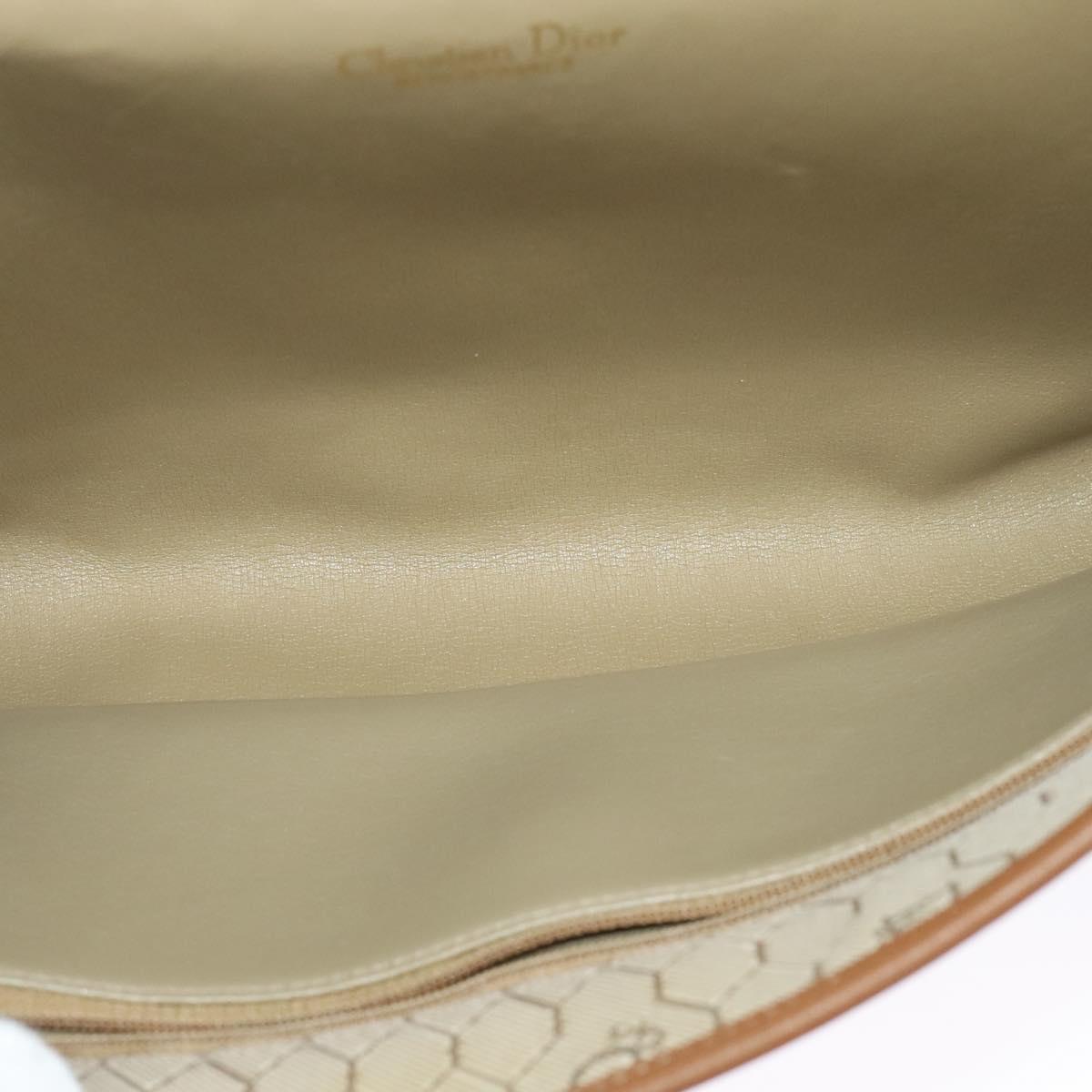 Christian Dior Honeycomb Canvas Chain Shoulder Bag PVC Beige Gold Auth BA4864