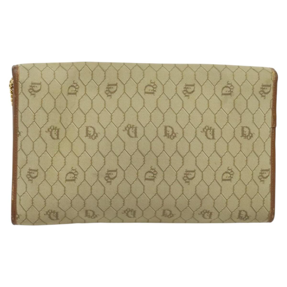 Christian Dior Honeycomb Canvas Chain Shoulder Bag PVC Beige Gold Auth BA4864
