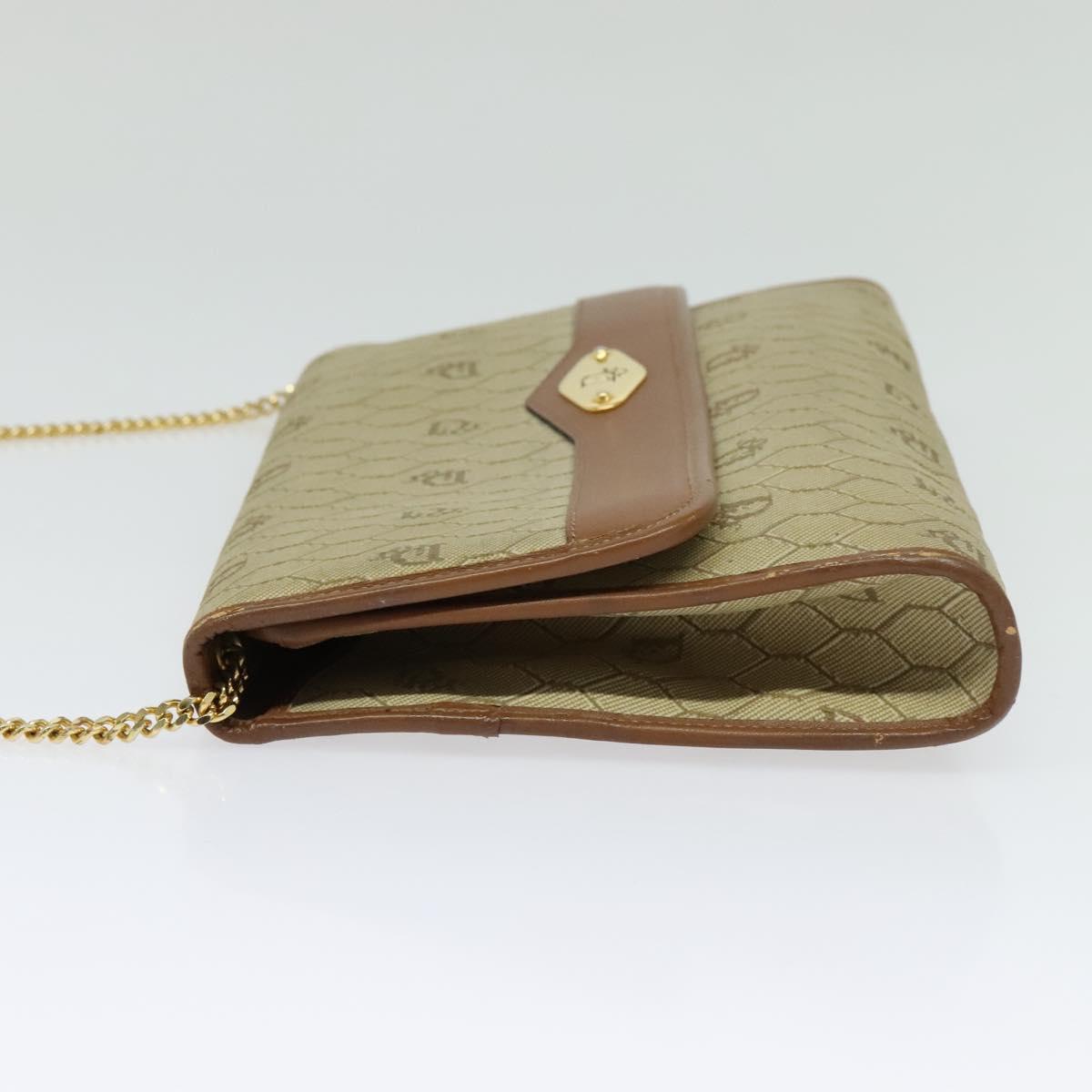 Christian Dior Honeycomb Canvas Chain Shoulder Bag PVC Beige Gold Auth BA4864