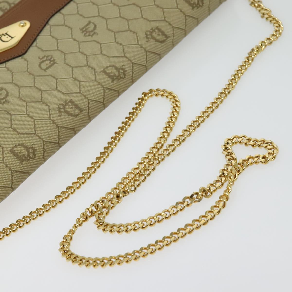 Christian Dior Honeycomb Canvas Chain Shoulder Bag PVC Beige Gold Auth BA4864