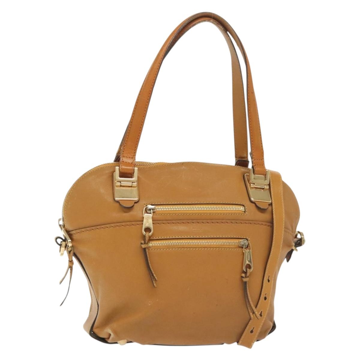 Chloe Tote Bag Leather 2way Beige Gold Auth BA4868