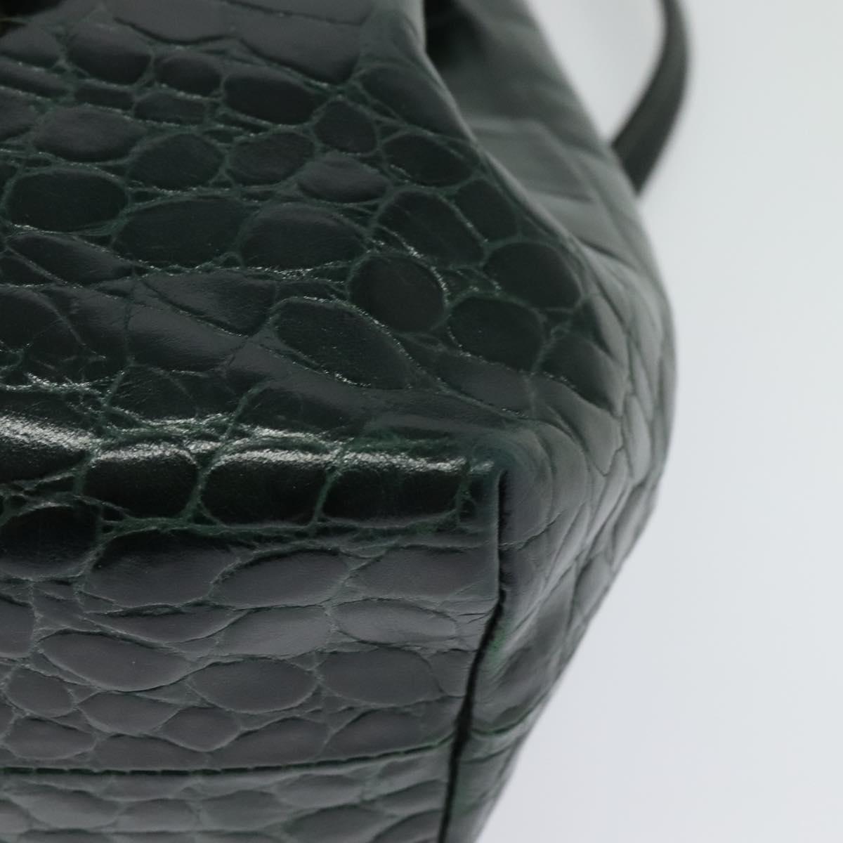 BALLY Embossing Backpack Leather Green Gold Auth BA4870