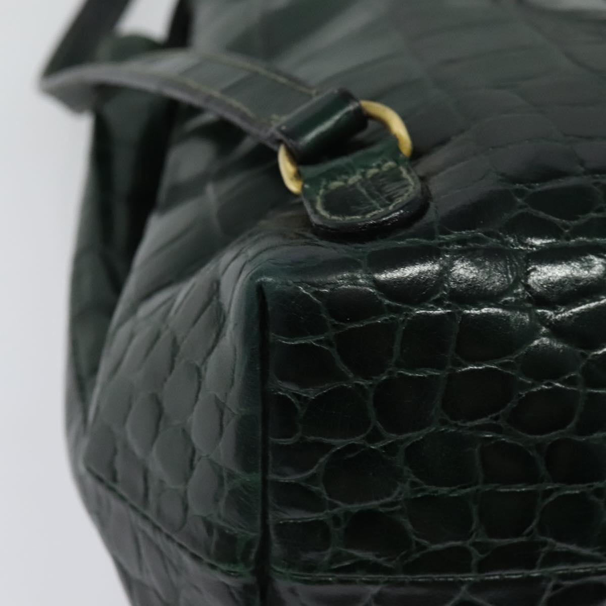 BALLY Embossing Backpack Leather Green Gold Auth BA4870