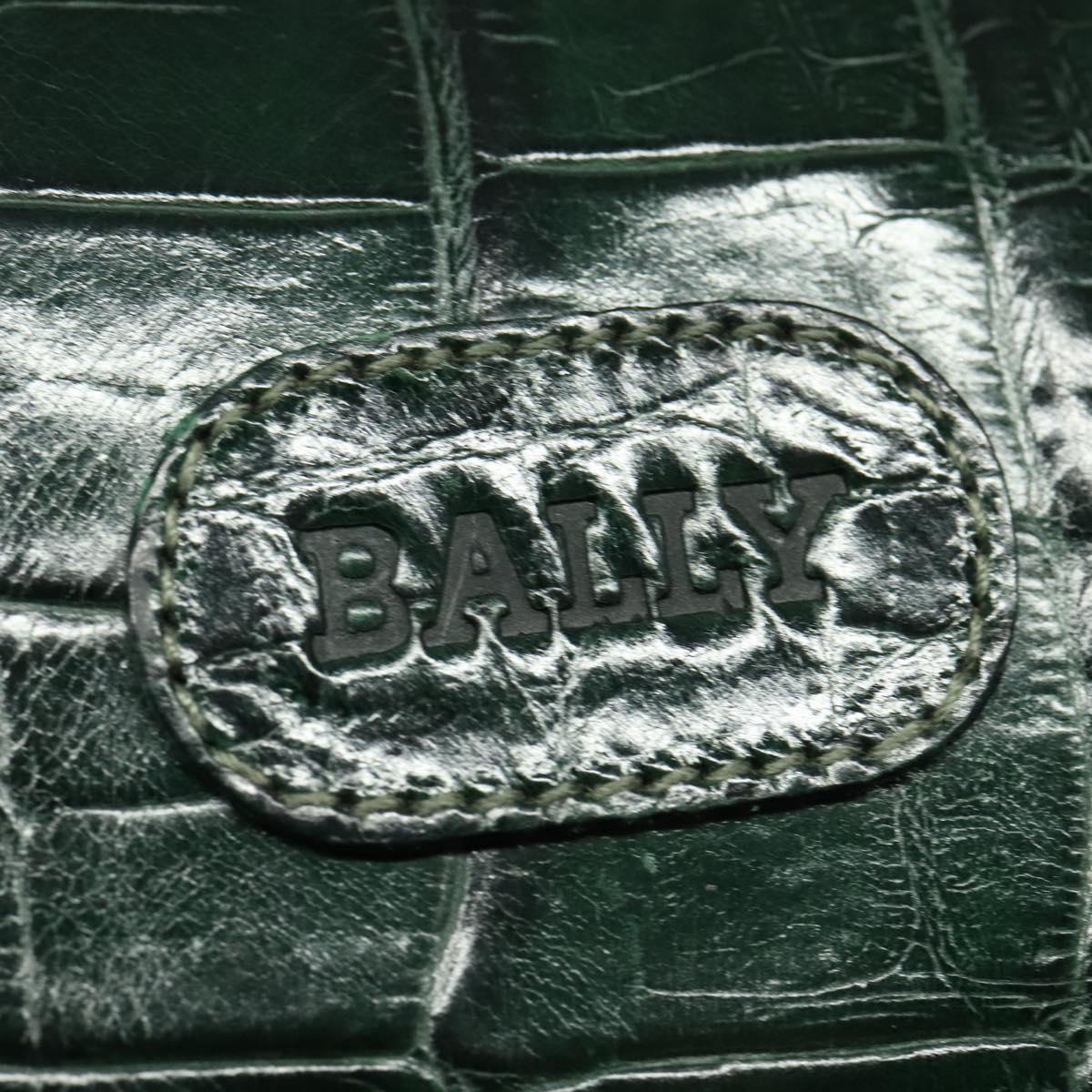 BALLY Embossing Backpack Leather Green Gold Auth BA4870