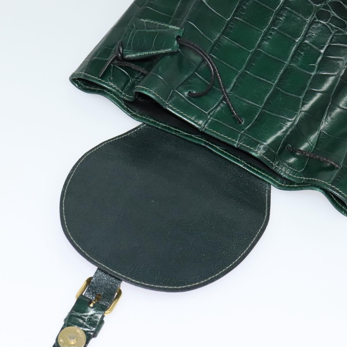 BALLY Embossing Backpack Leather Green Gold Auth BA4870