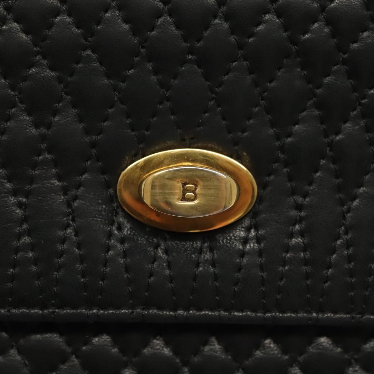 BALLY Hand Bag Leather Black Gold Auth BA4871