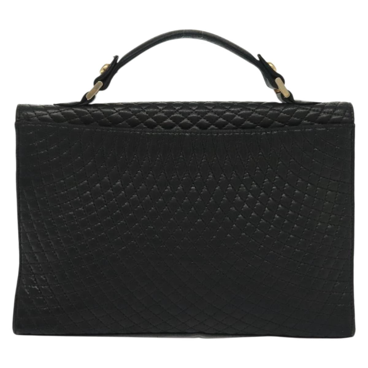 BALLY Hand Bag Leather Black Gold Auth BA4871