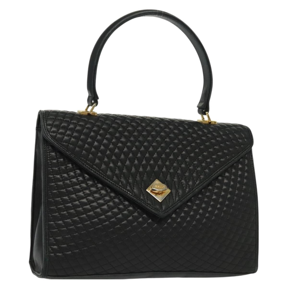 BALLY Hand Bag Leather Black Gold Auth BA4872