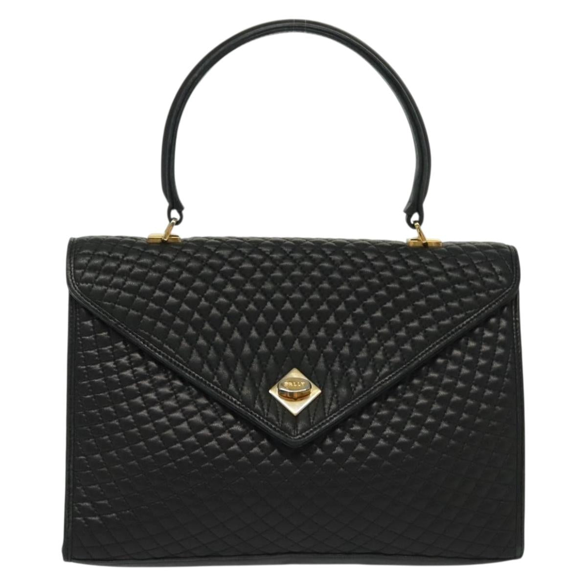 BALLY Hand Bag Leather Black Gold Auth BA4872