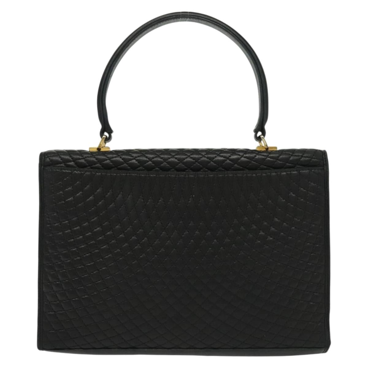 BALLY Hand Bag Leather Black Gold Auth BA4872