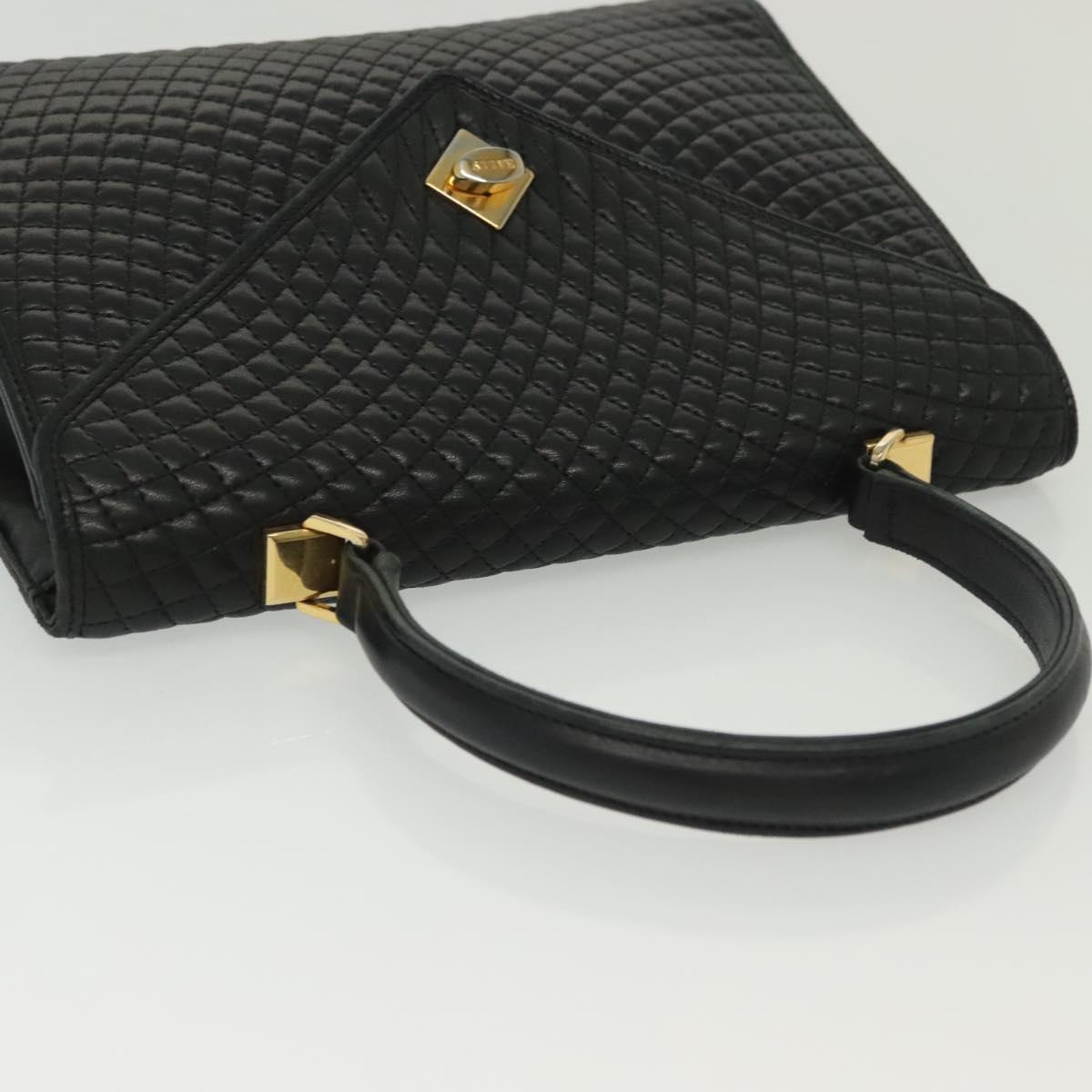 BALLY Hand Bag Leather Black Gold Auth BA4872