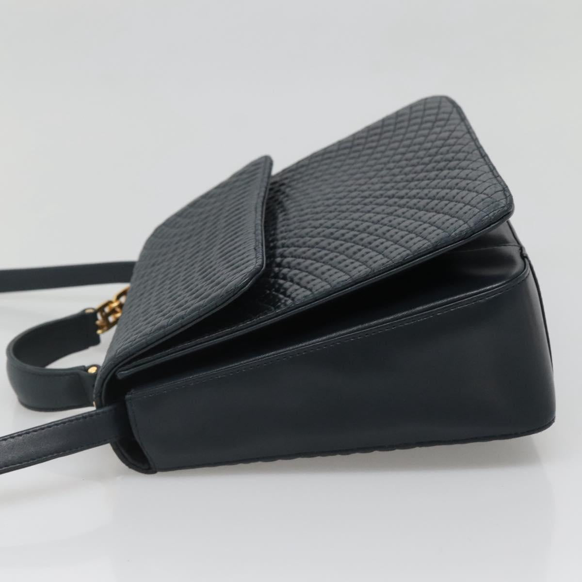 BALLY Hand Bag Leather 2way Navy Gold Auth BA4873