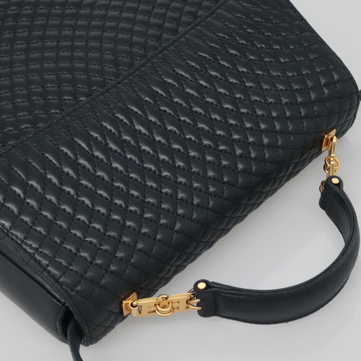 BALLY Hand Bag Leather 2way Navy Gold Auth BA4873