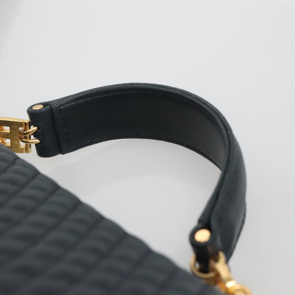 BALLY Hand Bag Leather 2way Navy Gold Auth BA4873