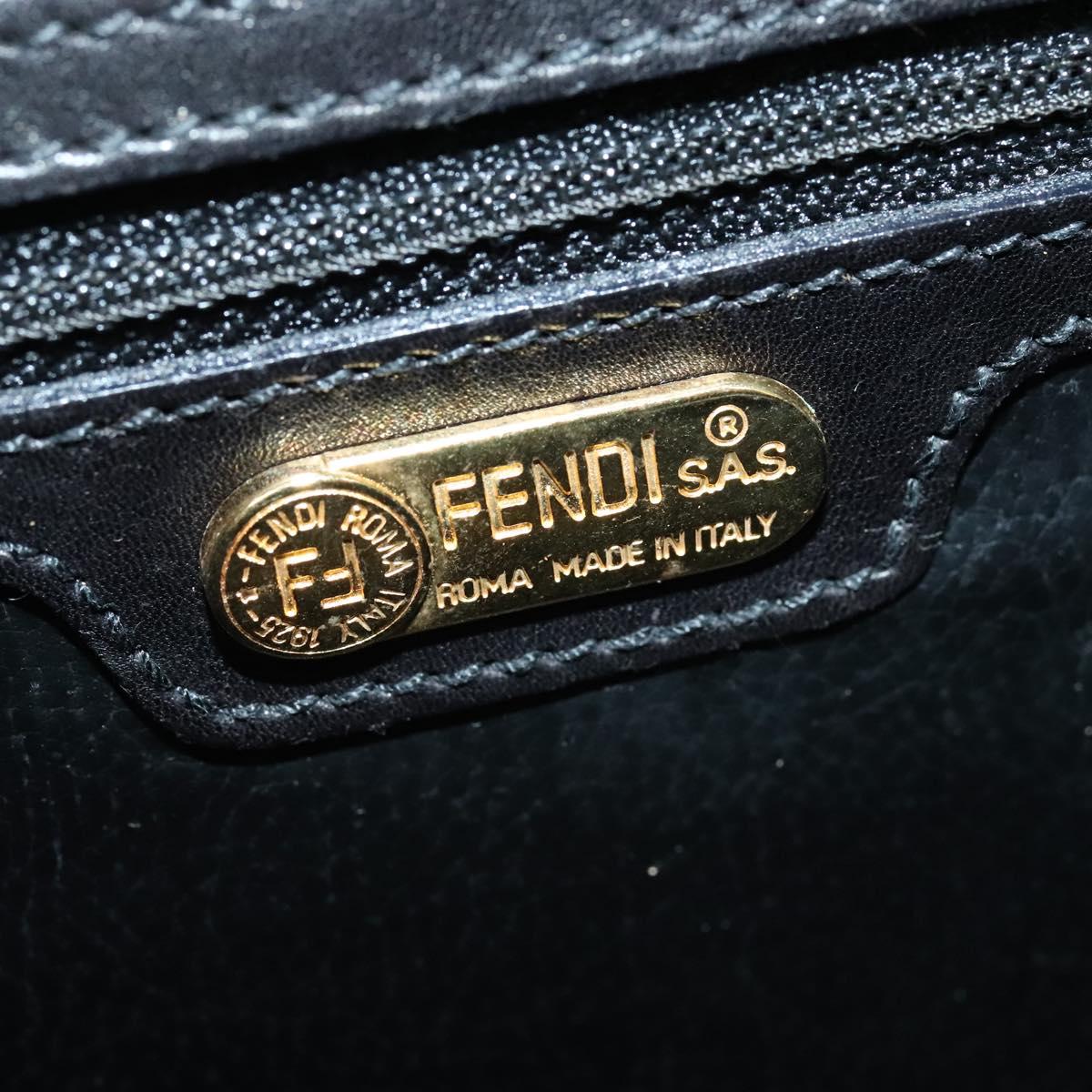 FENDI Shoulder Bag Leather Black Gold Auth BA4874