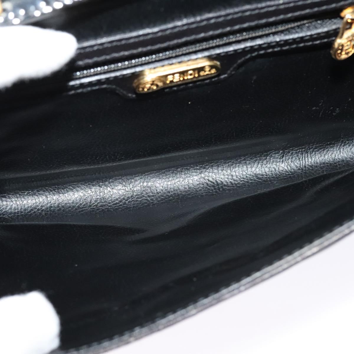 FENDI Shoulder Bag Leather Black Gold Auth BA4874