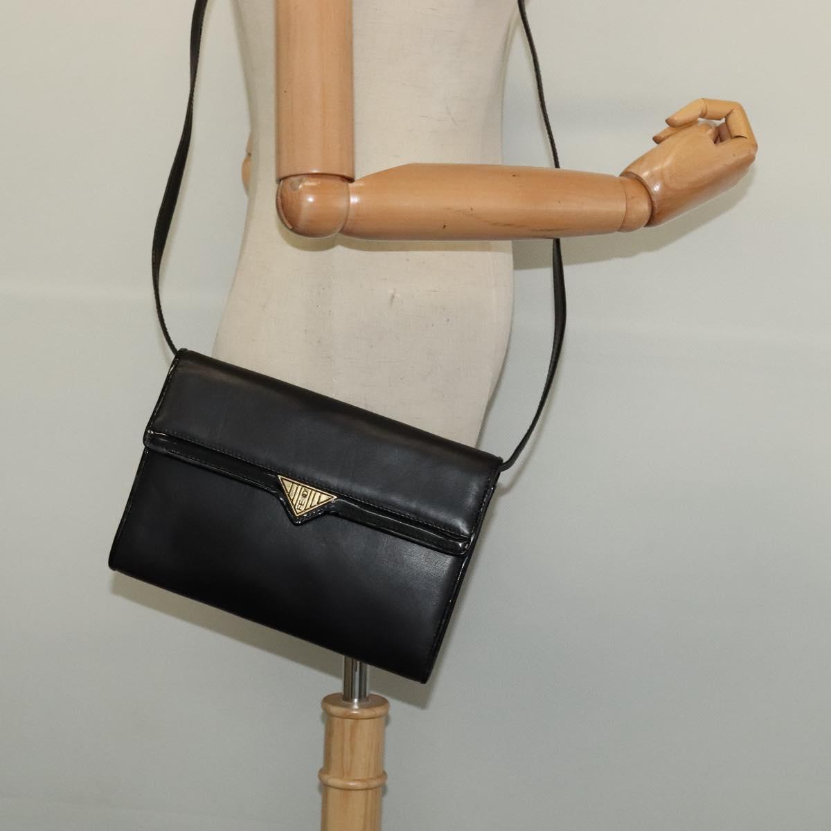 FENDI Shoulder Bag Leather Black Gold Auth BA4874