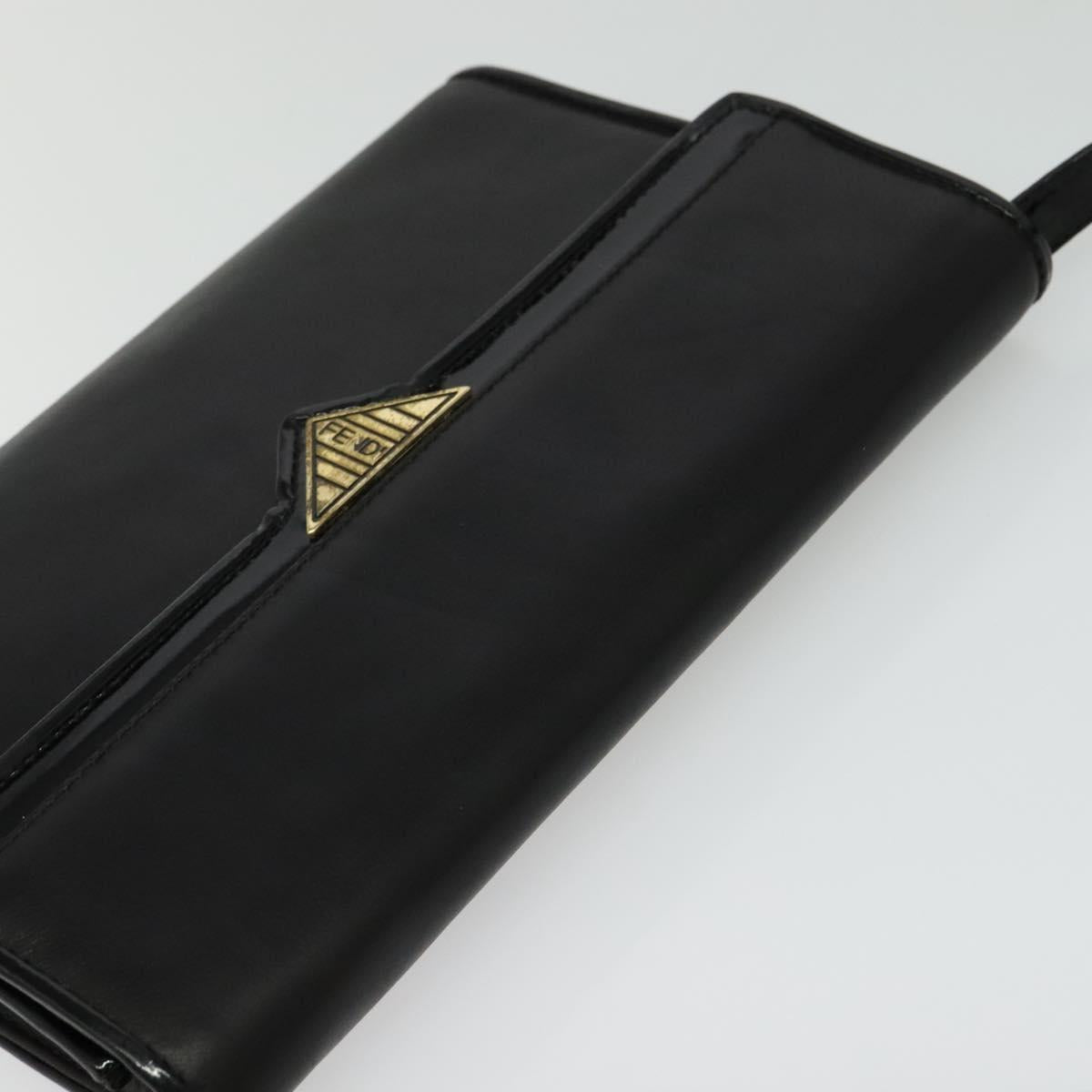 FENDI Shoulder Bag Leather Black Gold Auth BA4874