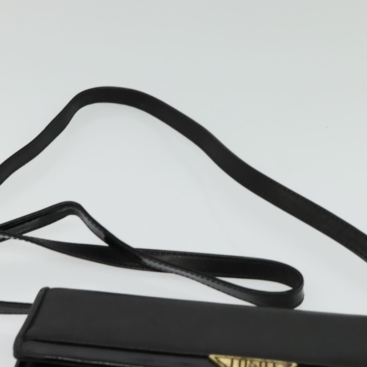 FENDI Shoulder Bag Leather Black Gold Auth BA4874
