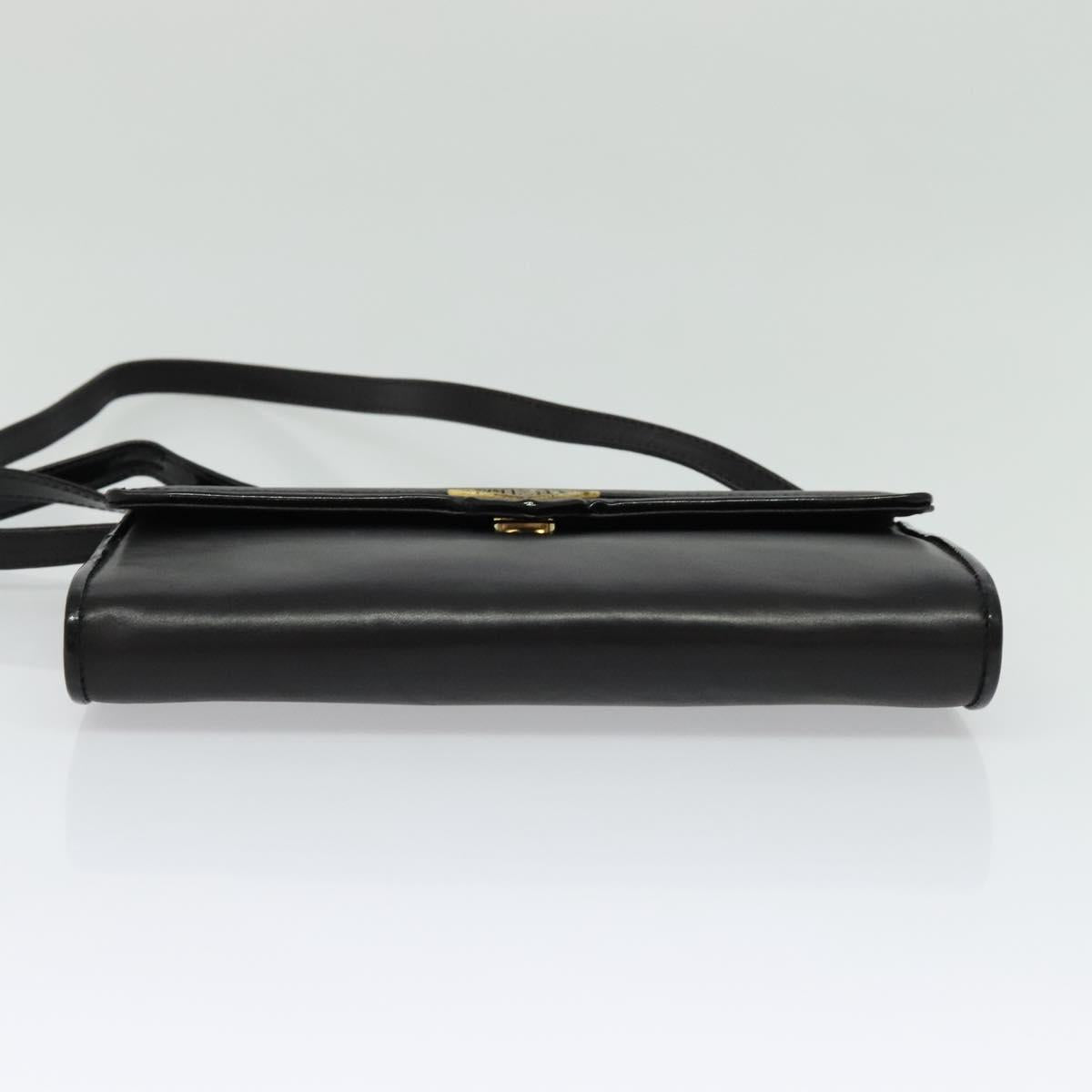 FENDI Shoulder Bag Leather Black Gold Auth BA4874