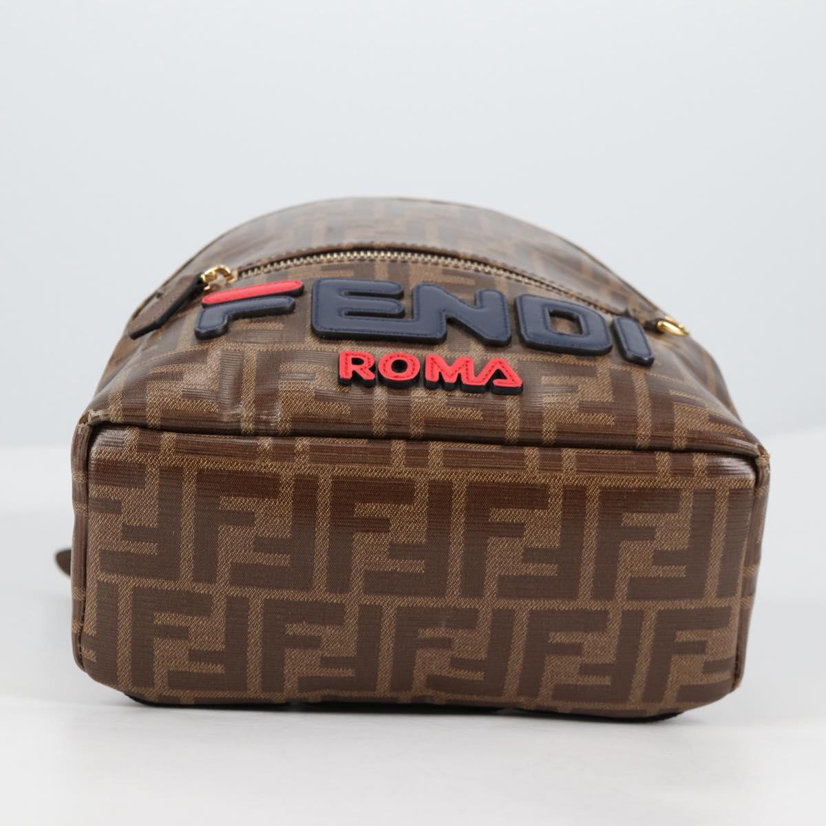 FENDI Zucca Canvas Backpack PVC FILA Collaboration Brown Gold Auth BA4876