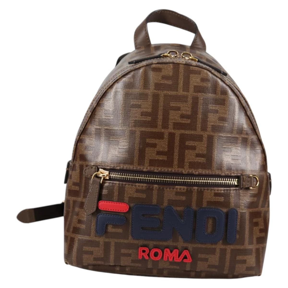 FENDI Zucca Canvas Backpack PVC FILA Collaboration Brown Gold Auth BA4876