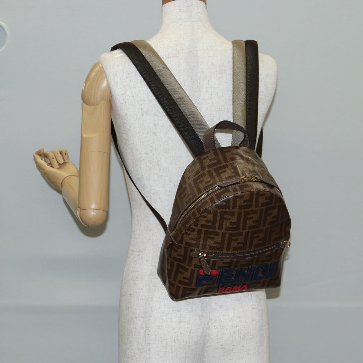 FENDI Zucca Canvas Backpack PVC FILA Collaboration Brown Gold Auth BA4876