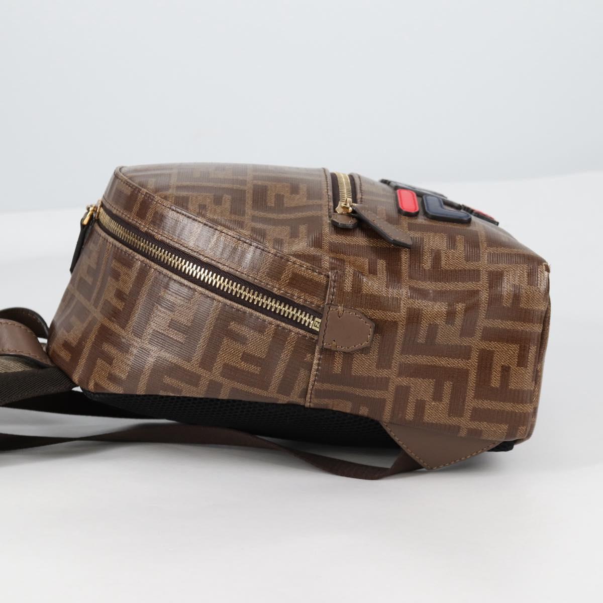 FENDI Zucca Canvas Backpack PVC FILA Collaboration Brown Gold Auth BA4876