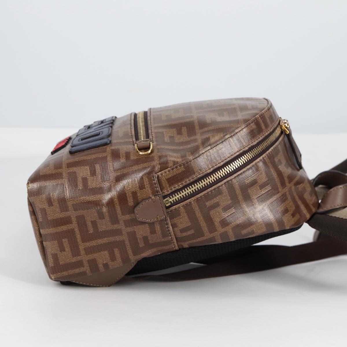 FENDI Zucca Canvas Backpack PVC FILA Collaboration Brown Gold Auth BA4876