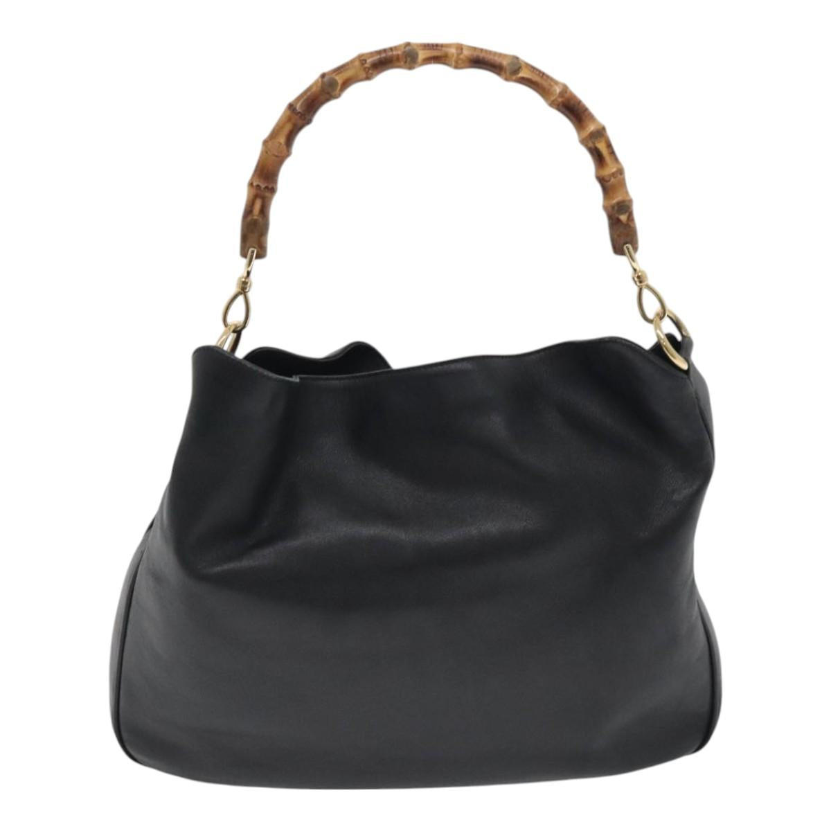GUCCI Bamboo Hand Bag Leather 2way Black Auth BA490
