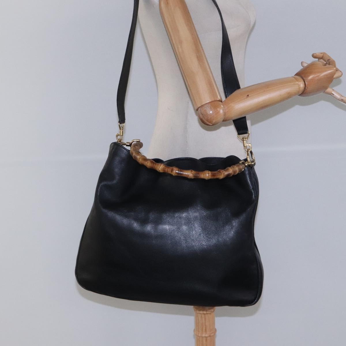 GUCCI Bamboo Hand Bag Leather 2way Black Auth BA490