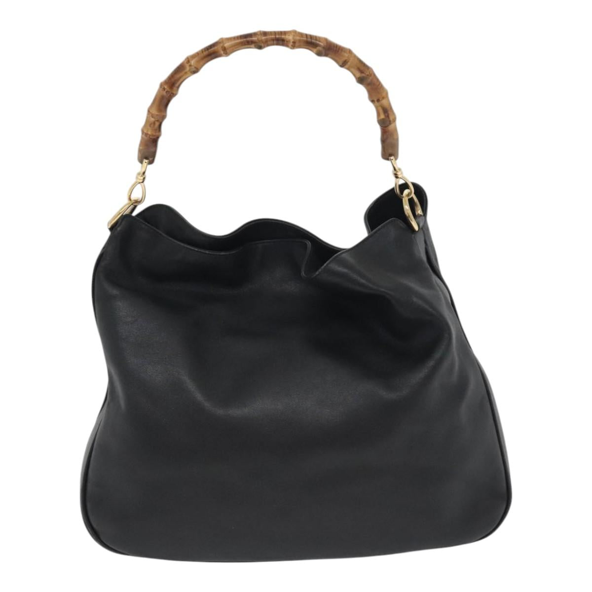 GUCCI Bamboo Hand Bag Leather 2way Black Auth BA490