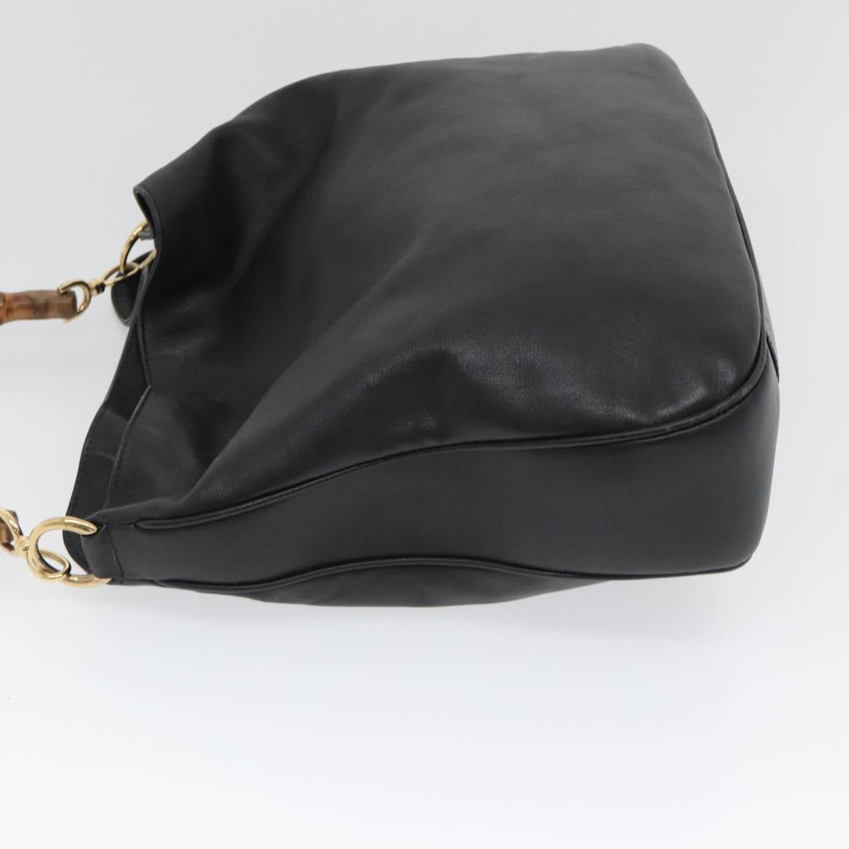 GUCCI Bamboo Hand Bag Leather 2way Black Auth BA490