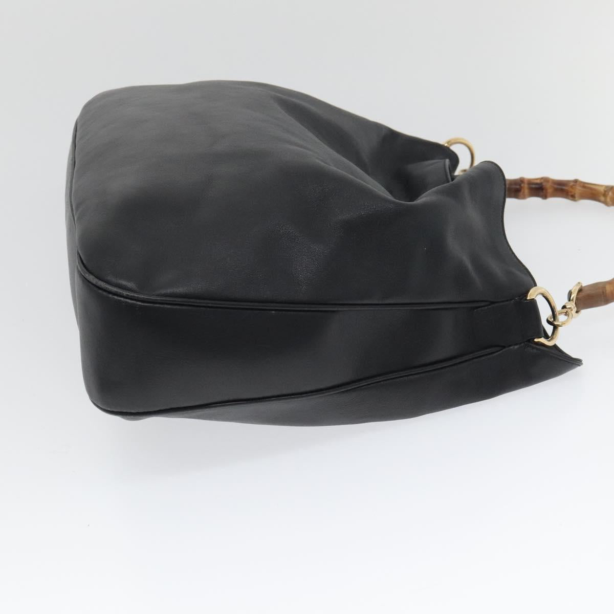 GUCCI Bamboo Hand Bag Leather 2way Black Auth BA490
