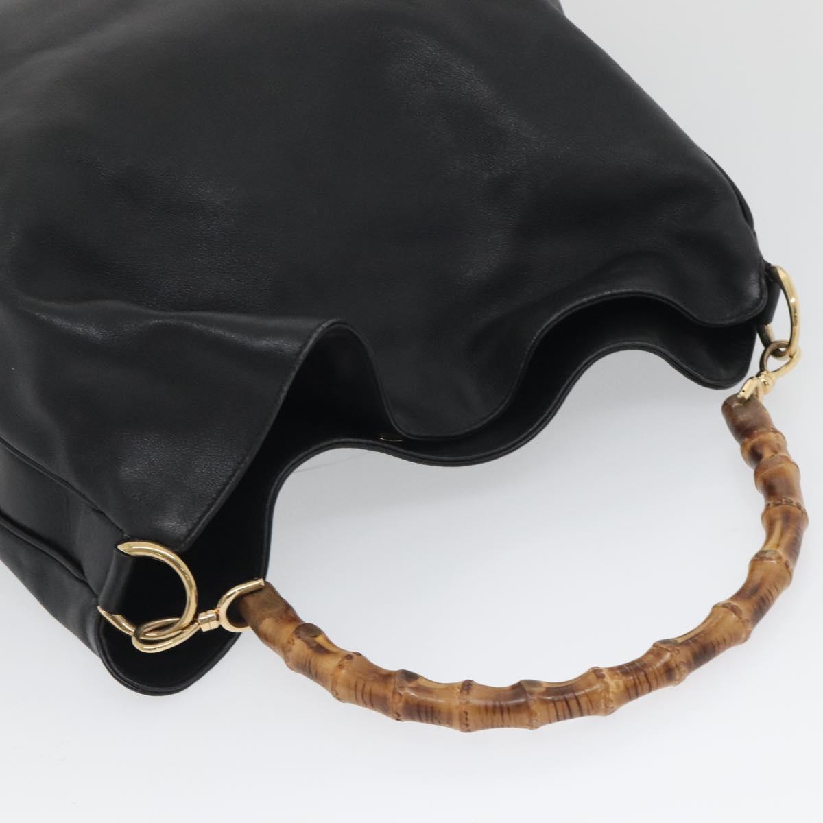 GUCCI Bamboo Hand Bag Leather 2way Black Auth BA490