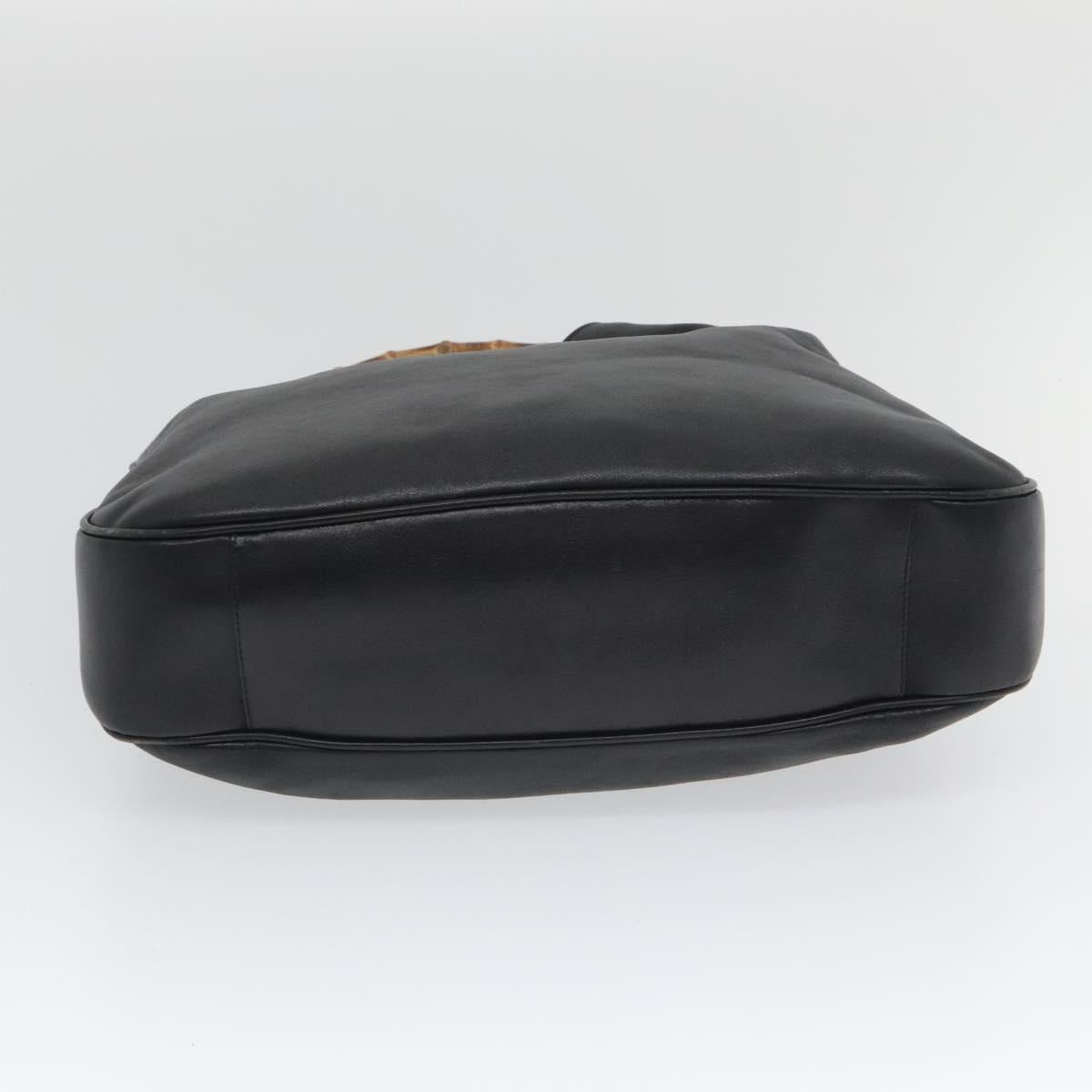 GUCCI Bamboo Hand Bag Leather 2way Black Auth BA490