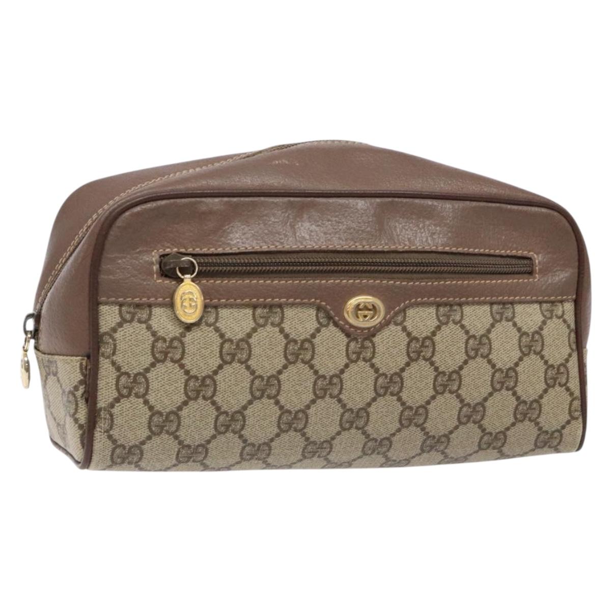 GUCCI GG Supreme Clutch Bag PVC Beige Gold 014 58 6087 Auth BA4923