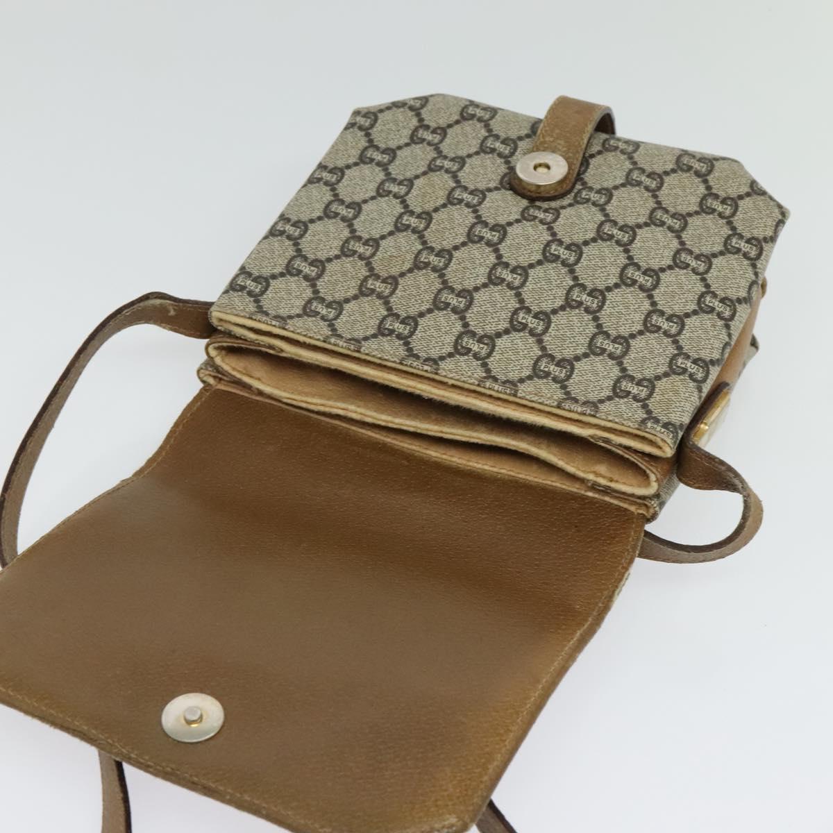 GUCCI GG Plus Supreme Shoulder Bag PVC Beige Gold Auth BA4924