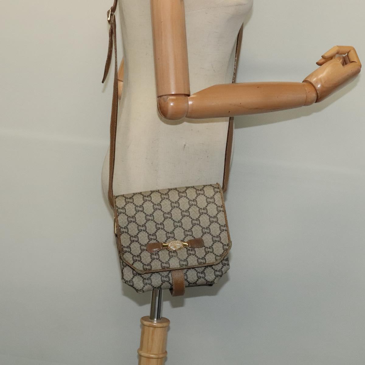 GUCCI GG Plus Supreme Shoulder Bag PVC Beige Gold Auth BA4924