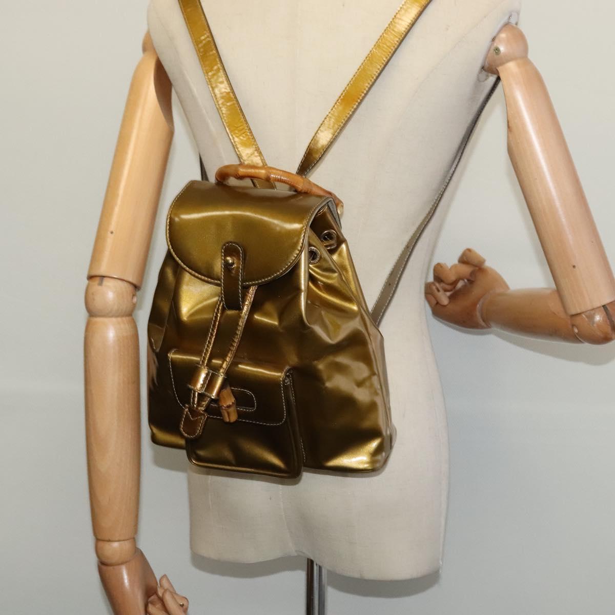 GUCCI Bamboo Backpack Enamel Gold 003 1705 0030 Auth BA4926