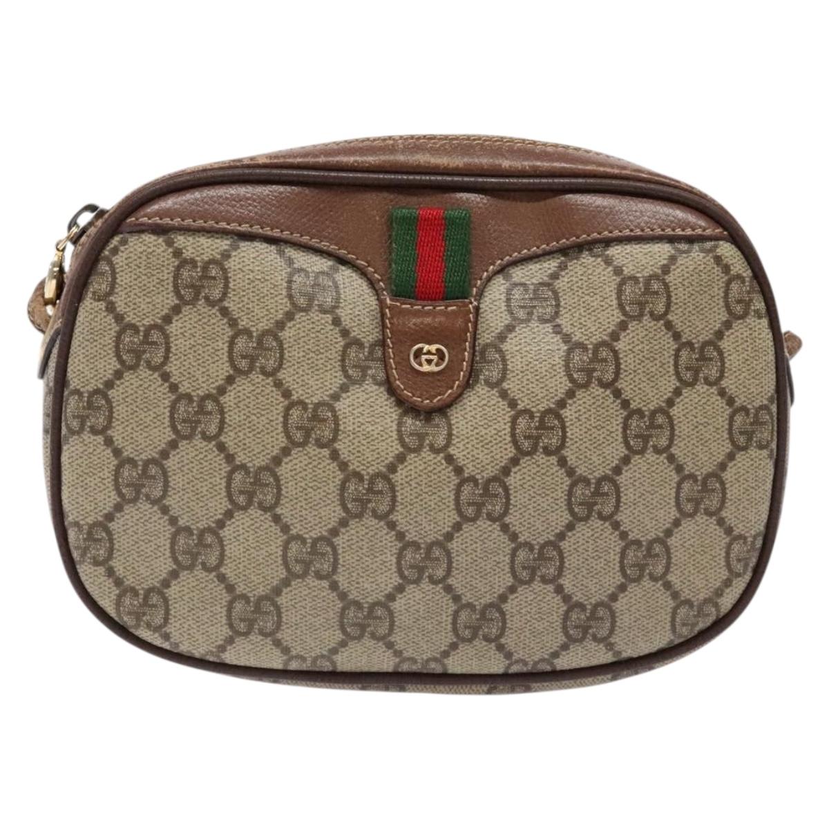 GUCCI GG Supreme Web Sherry Line Shoulder Bag PVC Beige Gold Auth BA4929