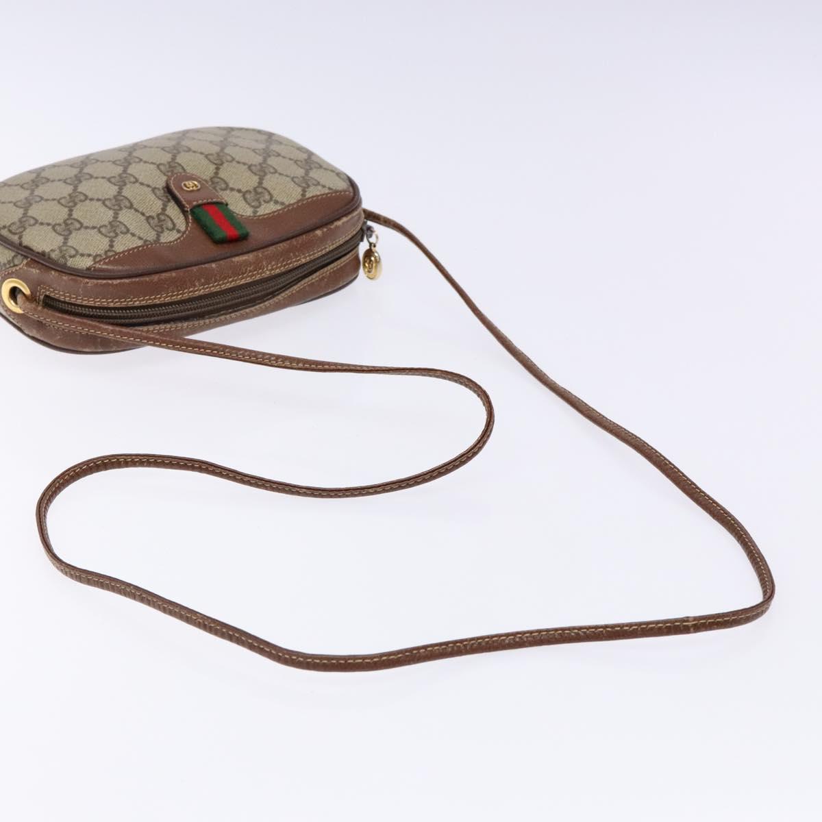 GUCCI GG Supreme Web Sherry Line Shoulder Bag PVC Beige Gold Auth BA4929