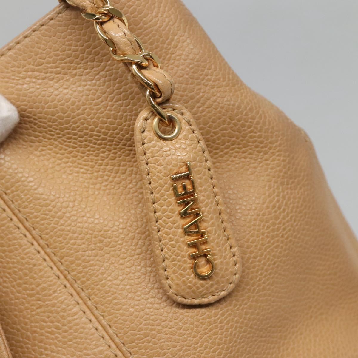 CHANEL COCO Mark Tote Bag Caviar Skin Beige Gold CC Auth BA4943