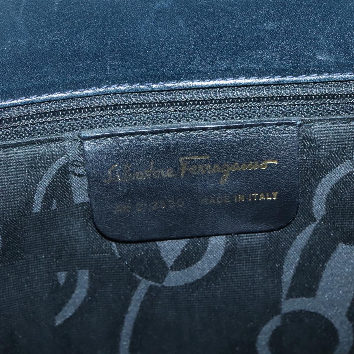 Salvatore Ferragamo Vala Shoulder Bag Leather Navy Gold Auth BA4945