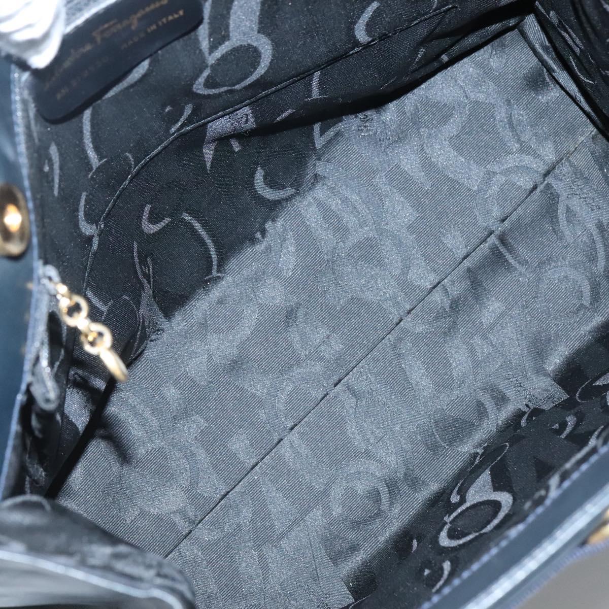 Salvatore Ferragamo Vala Shoulder Bag Leather Navy Gold Auth BA4945
