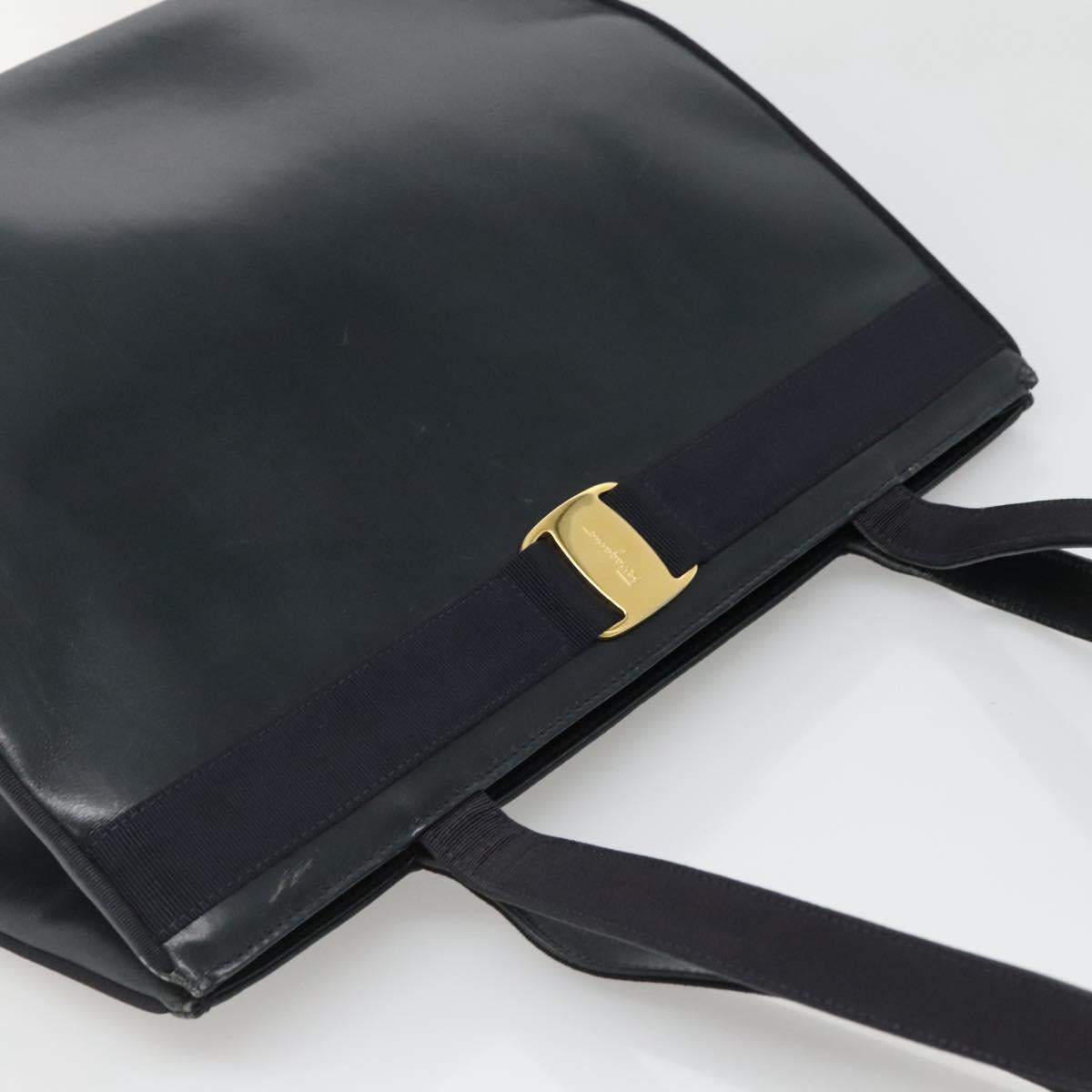 Salvatore Ferragamo Vala Shoulder Bag Leather Navy Gold Auth BA4945