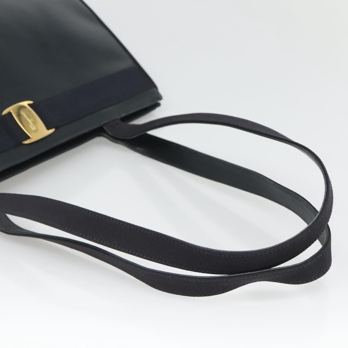 Salvatore Ferragamo Vala Shoulder Bag Leather Navy Gold Auth BA4945