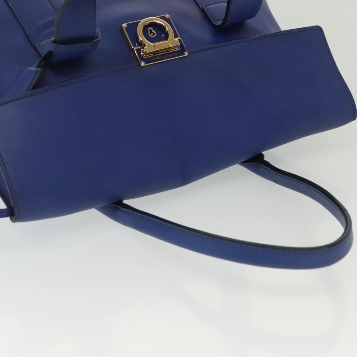Salvatore Ferragamo Gancini Shoulder Bag Leather Blue Gold Auth BA4955