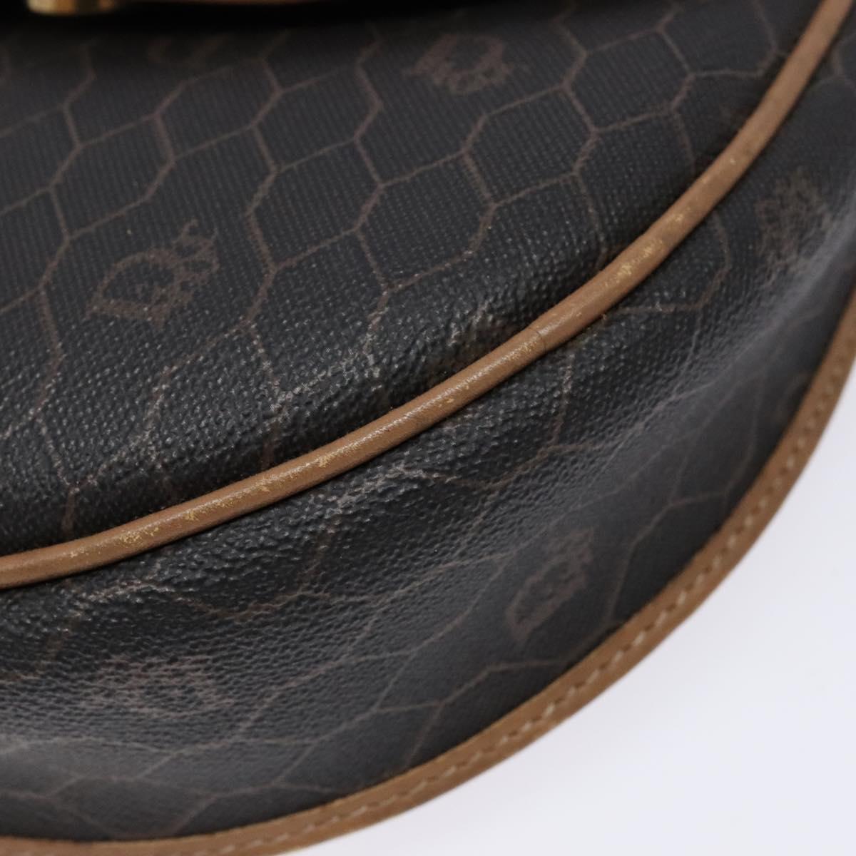 Christian Dior Honeycomb Canvas Shoulder Bag PVC Black Gold Auth BA4962